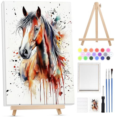 Lxmsja Peinture Numero Enfant Adulte avec Cadre, avec Chevalet en Bois, Cheval Peinture par Numero Adulte, Numéro d'art avec Pinceaux, Loisirs Créatifs Activité Manuelle Adultes, 20x30cm