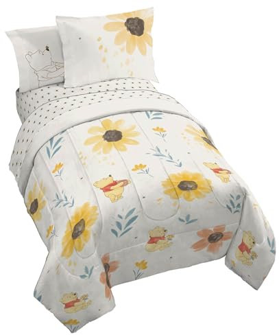 Disney Winnie Puuh Bettwäsche-Set für Doppelbett, 5-teiliges Bettwäsche-Set mit Bettlaken und Kissenbezügen, superweiche, gemütliche Bettwäsche mit Blumenmuster