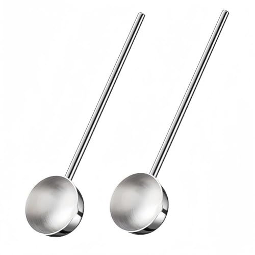 beiyaiey Small Soup Ladle Stainless Steel Metal Deep Spoon with Pour Spout 2Oz Long Handle Ladles for Kitchen Easy to Use Silver 2 Pack