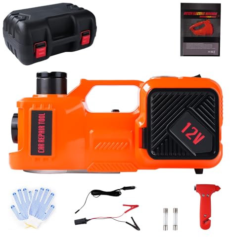 VOBOR Elektrischer Wagenheber 5T, 12V Hebebühne Auto mit Aufblasbare Pumpe und Licht LED, 150-450 mm Wagenheber Hydraulischer für Auto, SUV, Limousine, MPV, LKW, Reifenwechsel, Garage Reparatur