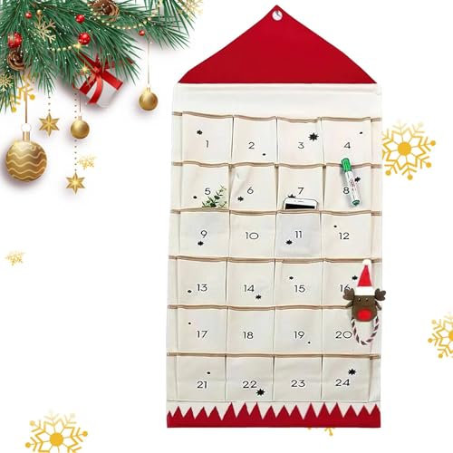 Adventskalender, Weihnachts-Adventskalender aus Stoff mit Taschen, zum Aufhängen an der Wand, Leinwand zum Aufhängen, Kleinteile, Organisationskalender, 24 Ziffern, Weihnachtstasche,