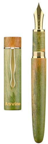 Asvine C2000 Stabilized Wood Fountain Pen #8 Extra Fine Nib Light Green Large Handcraft Pen with Converter Pen Box Collection Set