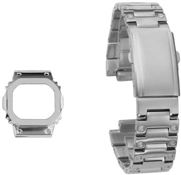 JVEIWAD Watch Modification Accessories Stainless Steel Metal Strap Case Compatible With Casio G-SHOCK Small Block DW5600 GW-B5600 DW5610 Watch Band(Silver set,GM-5600mm)