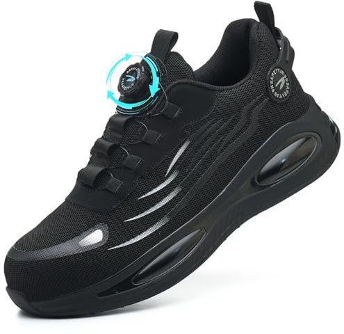 GUDECIUS Zapatos de Seguridad para Hombre Mujer Ligero Zapatillas de Seguridad Zapatillas Trabajo con Punta de Acero Calzado de Seguridad Transpirable Negro 42 EU
