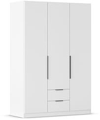 Rauch Möbel Belfast Kleiderschrank, Schrank, Garderobe, Organizer, 3-türig, 2 Schubladen für mehr Stauraum, Farbe Weiß, Kurze Griffleisten Grau metallic, 136x197x54cm