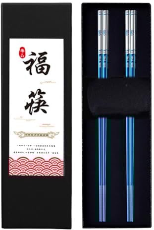 ukfisy Metal Chopsticks,2 Pairs 316 Stainless Steel Chopsticks Reusable with Chinese Traditional Script Pattern,Dishwasher Safe,Chop Sticks for Sushi Asian Dishess