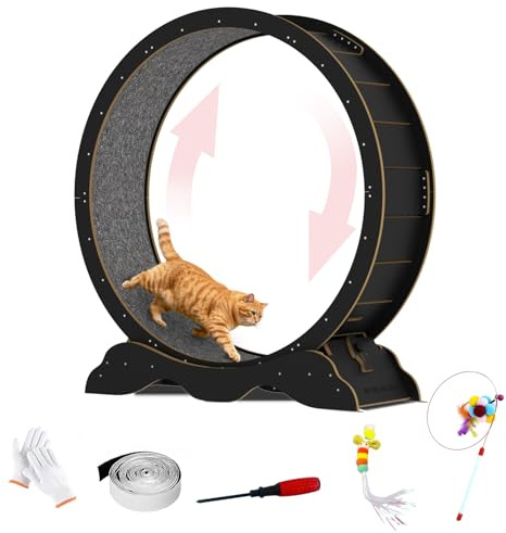 Katzen-Laufrad 45 Zoll Katzenlaufband für Indoor-Katzen, Laufrad mit abnehmbarem Teppichlaufbahn, Katzenlaufrad, Teppich, geeignet für die meisten Haustiere Gewichtsverlust und Gesundheit (Schwarz, L)