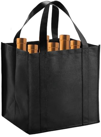 ReaJoys Wine Bottle Carrier Bag 6 Bottles, Black Bottle Bag Carrier Compartments for Wine Drinks Bottles Storage Bags with Carry Handle