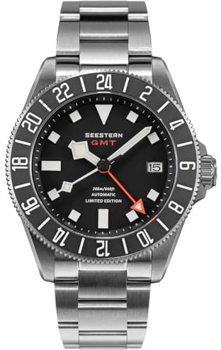 Titanium GMT S462.K, wasserdichte Sportuhr, automatisch, mechanische Herren-Taucheruhr, 200 m, Schwarz, Sport, Schwarz, Sportlich
