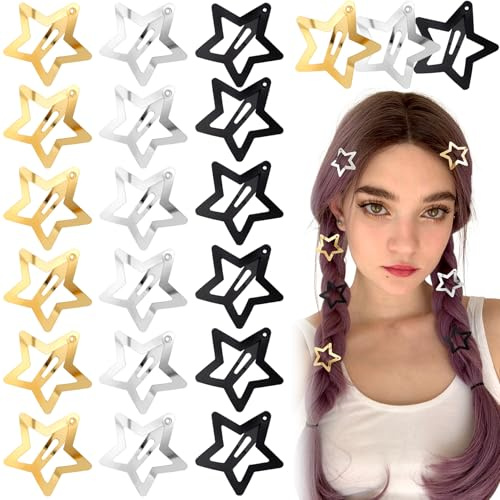 Joez Wonderful 21 Pcs Star Hair Clips, 1.18/3cm Metal Snap Hair Clips, Cute Star Clips Hair Barrettes, Non-Slip Fashion Hair Accessories for Women (3 Colors)