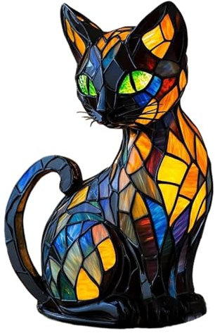 Kosinso Katzenlampe, Vintage-Katzenlampe aus Buntglas, handgefertigtes Nachttisch-Nachtlicht mit Tiermotiv für das Schlafzimmer zu Hause (A)