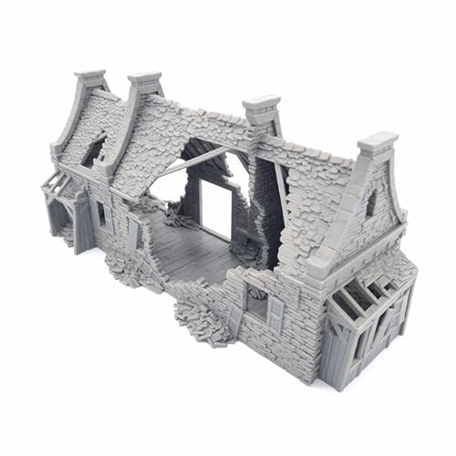 QP3D - Ruined Wargaming Medieval Terrain - Village Stone House, Scenery for Tabletop Games 28-32mm Scale Miniatures, 16-20 Century European Building for RPG 2WW Railway Modelling