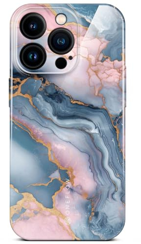 ONEFLOW Bliss Cover für iPhone 14 Pro Hülle in Marmor Optik, Designer Case Handy Schutzhülle mit Kameraschutz, Muster Hardcase Glitzer Handyhülle marmoriert, Rosa Gold Grau