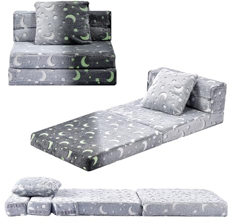 VEVOR Divano Pieghevole per Bambini, Poltroncina Pieghevole per Bambini, con Tessuto in Spugna 28D e Flanella, Trasformabile in Sdraio, Divano per Leggere o Giocare, M, Grigio