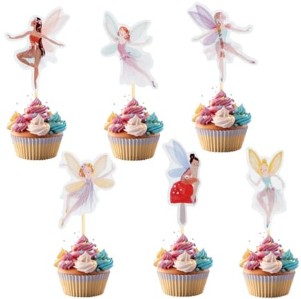 Kotkiddy 24 Stück Fee Geburtstag Deko Pappbecher Cupcake Toppers Balletttänzer Kuchen Picks für Kinder Baby Party Kuchen Dekoration