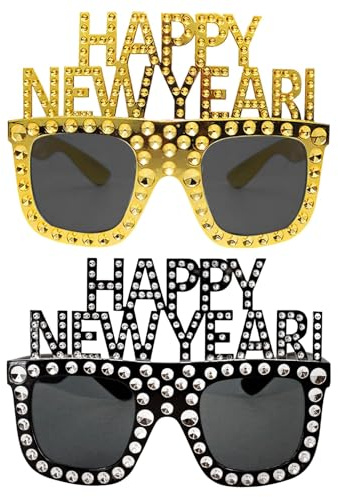 2 Pcs Happy New Year Eve Eye Glasses 2026,Fancy Glasses with Rhinestones Oranment for Eve 2026 Party Decorations,Celebration Party Eye Wear Photo Props Accessories for Party Novelty Suppile Favors