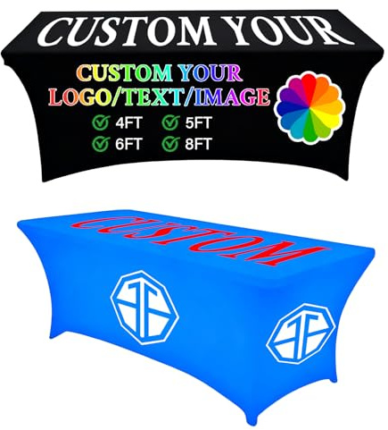 ZEXUPER Individuelle Tischdecke mit Business-Logo-Text, personalisierte Stretch-Tischdecken, 1,8 m Tische, individuelle Tischdecken für Messen, Veranstaltungen, Geburtstagspartys, Hochzeitsdekoration