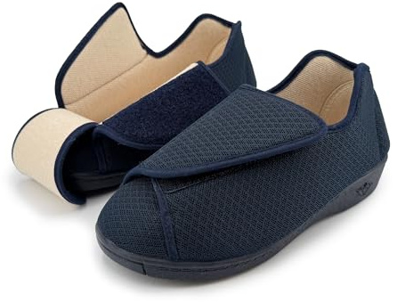 STRAPPO SOFT Chaussures Confort Femme Diabétique Chaussons Senior Grande Largeur Scratch Grande Ouverture Antidérapantes Pantoufles Pieds Sensibles Bleu 41