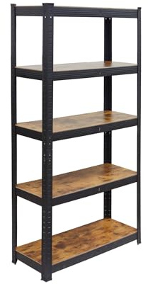 Relaxdays Étagère Lourde en Acier/MDF, 500 kg, 5 Niveaux, Aspect Bois, Noir/Marron, 150x75x30 cm