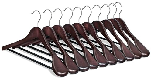 SONGMICS Wooden Suit Hangers 10 Pack, Extra-Wide Shoulder Clothes Hangers