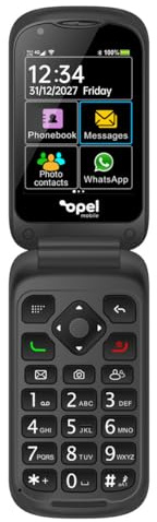 Opel Mobile TouchFlip - Teléfono con pantalla táctil de 2.8 pulgadas con botón SOS, compatible con audífonos, WhatsApp