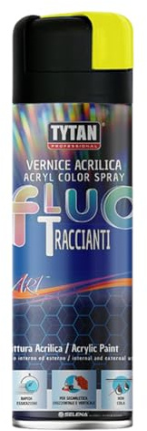 TYTAN PROFESSIONAL Art Spray Traccianti Vernice Spray Fluorescente Pittura Acrilica Tracciante Marcatore fluo Multiuso Segnaletica Verticale Orizzontale Segnalazione Pericolo Cantiere 500 ml (Giallo)