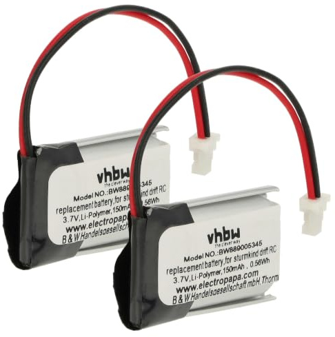 vhbw 2X Akku Ersatz für Sturmkind DR!FT 05011 für Modellbau (150mAh, 3,7V, Li-Polymer, Schwarz Silber, 15 x 19 x 8 mm, SH1.0-2P Male)