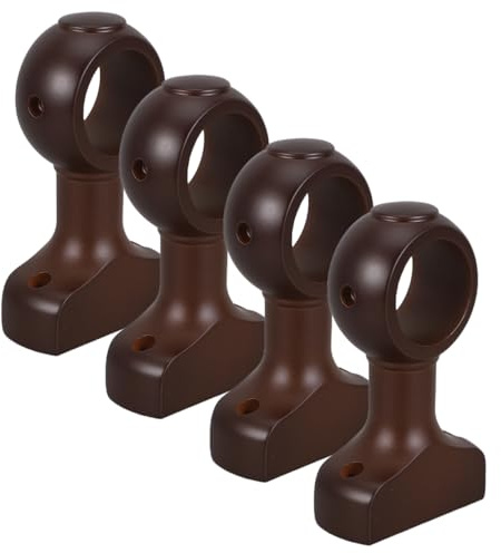 DECORNIJIA Support de Tringle à Rideaux en Bois 35 Mm, Lot de 4 Pièces, Fixation Murale Simple, Couleur Marron Foncé, Compatible Tringles Rondes, pour Installation Intérieure de