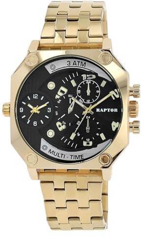 Raptor Damen Armbanduhr Analog in Gold, Gesamtlänge 23.5 cm, Edelstahlarmband – 3 ATM