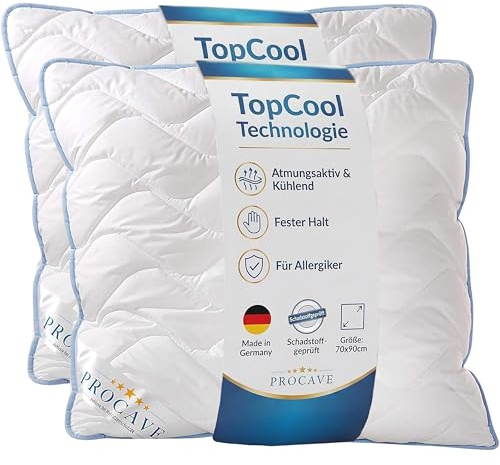 PROCAVE TopCool Kopfkissen Kochfest 70x90 cm (2er Set), Qualitäts-Stepp-Kissen, atmungsaktives Allergiker Kissen, Winter- und Sommer-Kissen 100% aus Deutschland