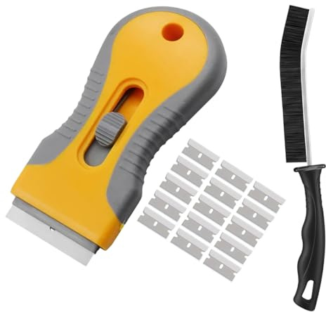 Multipurpose Oven & Hob Cleaning Tool + 15 replacement | Non-Scratch Oven & Hob Cleaner Tool | Ideal for Baked-on Food, Stickers, Adhesive, Labels, Decals, Paint Removal & Glass Use with Crevice Brush