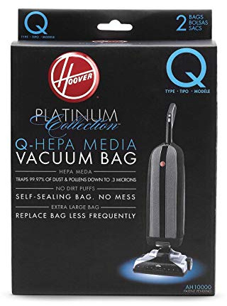 Hoover Vacuum Cleaner Bags for Platinum Upright Vacs, Pack of 2, Type Q, Hepa Filtration, Part # AH10000, Hoover Vacuum Bags Refill