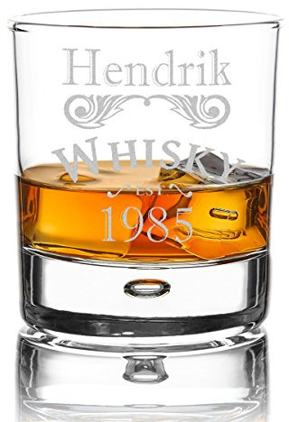 Whiskyglas Personalisiert 330 ml - Geschenk-Idee für Männer - Tumbler Whiskeyglas mit Gravur Name und Jahreszahl mit Motiv Emblem