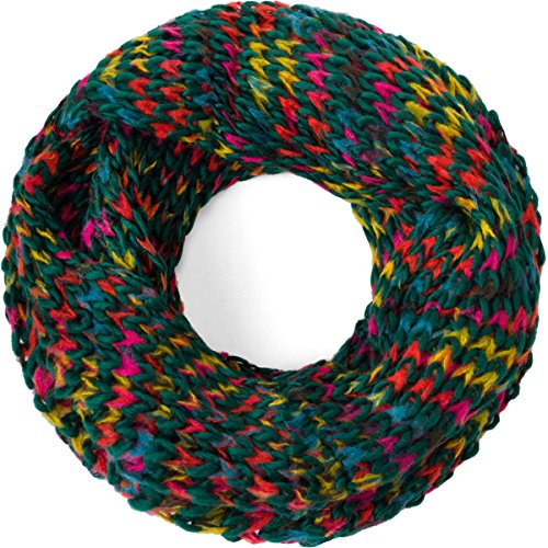 Compagno Damen Winterschal Loop mehrfarbiger bunter Grobstrick Schal Strickschal Winter Rundschal, SCHAL Farbe:Grün