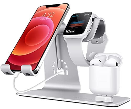 Bestand3 in 1 Apple iWatch Stand, Airpods Charger Dock, Phone Desktop Tablet Holder for Airpods, Apple Watch/iPhone X/8 Plus/8/7 Plus/iPad, Silver(Patenting, Airpods Charging Case NOT Included)