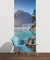 awallo Papier peint photo en tissu non-tissé Motif paysage Vue dans les couleurs bleu vert blanc gris 100 x 250 cm