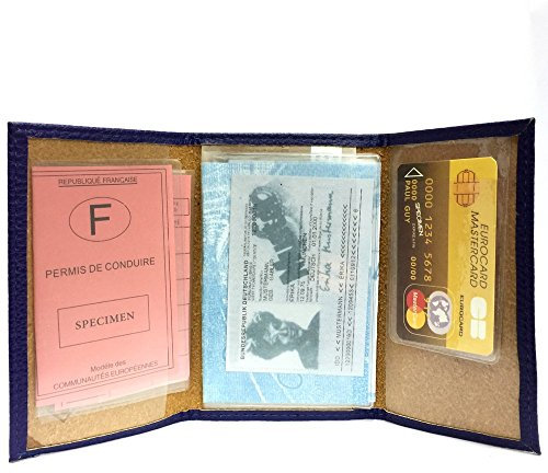 LOLUNA® - Porte Papier Voiture en Cuir Graine Souple - Format 3 Volets Compact - Etui Carte Grise, permis, identité, Assurance, crédit, dans Plusieurs Couleur pour Homme et Femme - Bleu Roi