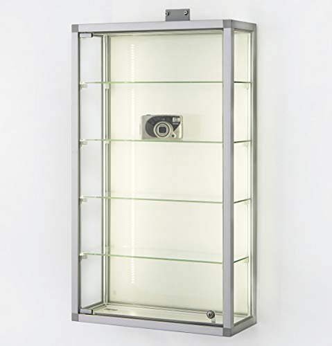 MHN Wandvitrine T 19 x B 51,5 x H 88 cm - Sammler Hängevitrine abschließbar - kleine Glas-Vitrine Wand hängend CPq - LED-Beleuchtung