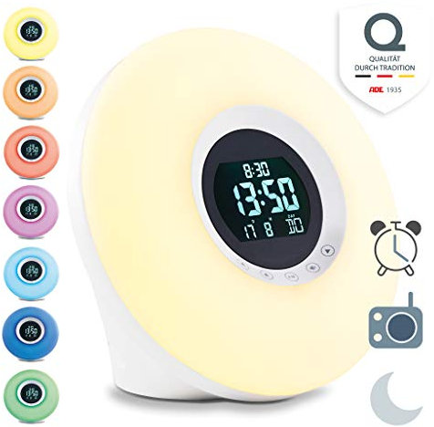 ADE CK1718 Tageslichtwecker Wake-Up Light (Lichtwecker mit Radio, Naturklängen, Wecker mit Schlummerfunktion)