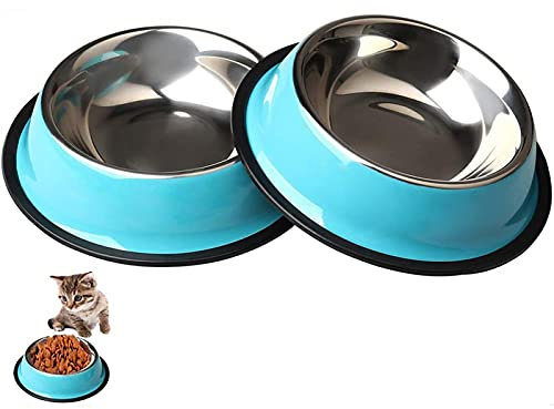 ZHIYE Stainless Steel Pet Bowls for Cats,2 Piece Non-slip Dog Feeding Bowl Small Dogs Cats