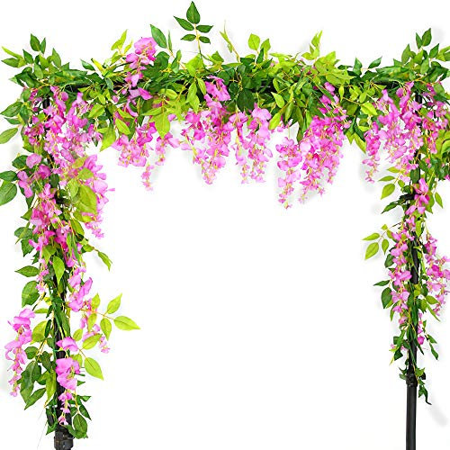 2 Stück Künstliche Blumen Wisteria,2m Künstliche Glyzinien Girlande,Künstliche Glyzinienrebe Künstliche Blumengirlande Hängende Reben Kunstpflanze Girlanden für Hochzeit Draußen Balkon Garten (Rosa)