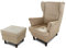 Ohrensessel Sessel King - Lounge Sessel mit Armlehnen - Retro Stuhl aus Stoff mit Holz Füßen - Polsterstuhl für Esszimmer & Wohnzimmer (Beige (Inari 26), mit Hocker)