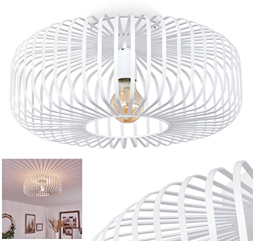 HOFSTEIN Deckenleuchte Wemude, runde Deckenlampe aus Metall in Weiß Wohnzimmer, Schlafzimmer, Moderne 1-flammige Lampe, Vintage Gitterlampe, E27-Fassung, Rund, Ø 40 cm, Retro-Leuchte, Lichteffekt