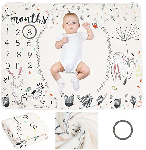 ikasus Baby Fotoshooting Milestone Decke,Neugeborenen Fotografie Requisiten,Baby Meilenstein Fotodecke Fotohintergrund Flanell Babydecke mit Rahmen für Baby Foto photoshooting Prop Zubehör