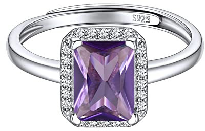 ChicSilver Silber Verstellbarer Quadrat Ring mit Amethyst Gebursstein Damen Mädchen Verlorbungsring Ehering Hochzeitsring für Valentinstag Geburtstag Weihnachten