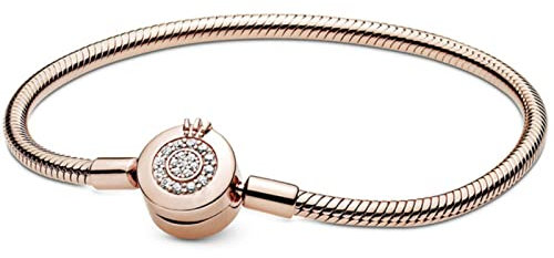 Kaytong Rose Gold & Silber Funkelnde Krone O Schlangenkette 925 Sterling Silber Armband Armreif Bead Charm Diy Einfacher Schmuck-Kupfer,16cm