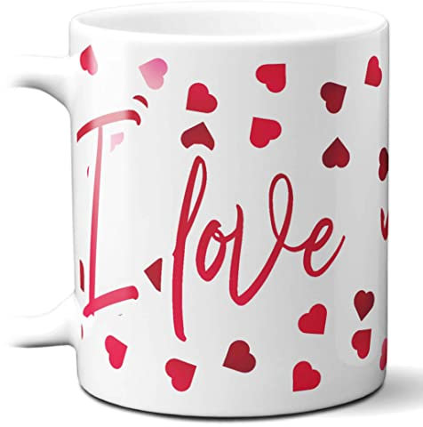 STAMPATEK tazza colazione per San Valentino, Scritta I Love You, Cuoricini, Tazza per sanvalentino per lui Lei, Iee Regali di Coppia Per Lei Lui Sorpresa Anniversario