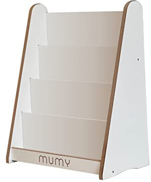 mumy easyTALL Freistehendes Montessori-Kinderbuchregal mit dreieckiger, Rutschfester Struktur und 4 Einlegeböden an der Vorderseite | entworfen und hergestellt in Italien aus nachhaltigen Materialien