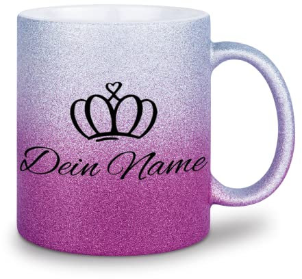 glitzertassen.de® | Queen mit Namen | Personalisiert | Tasse mit Glitzer | Geschenkidee (Silberviolett)