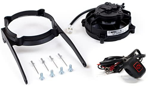 EXED® Parts - Ventilador de radiador SPAL original y kit de montaje para KTM y Husqvarna, con interruptor LED de encendido/apagado impermeable, modelos de moto de cross de 2004 a 2016, 2 y 4 tiempos